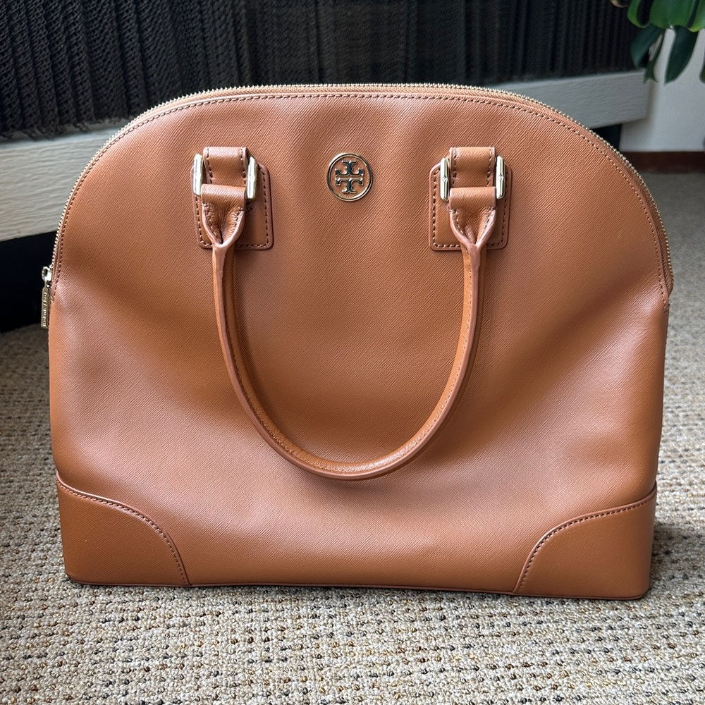 Tory Burch Brown Leather Robinson Tote/Bowling Bag